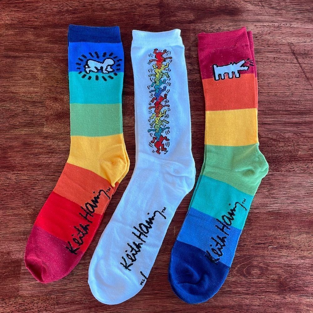 Keith Haring Crew Mens Socks Size 10-13 3 pack